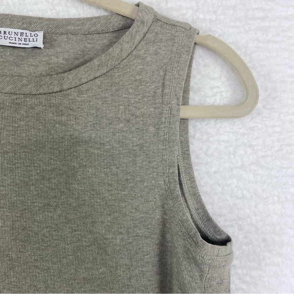 Brunello Cucinelli taupe tan knit side button asymmetrical tank top. Size XL - Picture 9 of 11